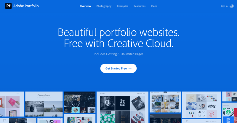 Adobe Portfolio desktop home page
