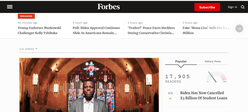 Forbes media website homepage