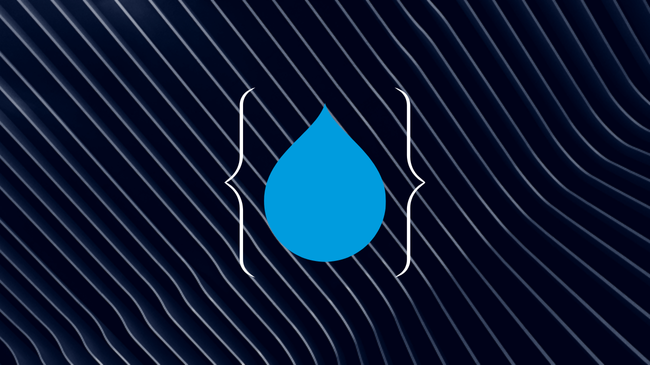 blue drupal logo on a balack and white abstract background