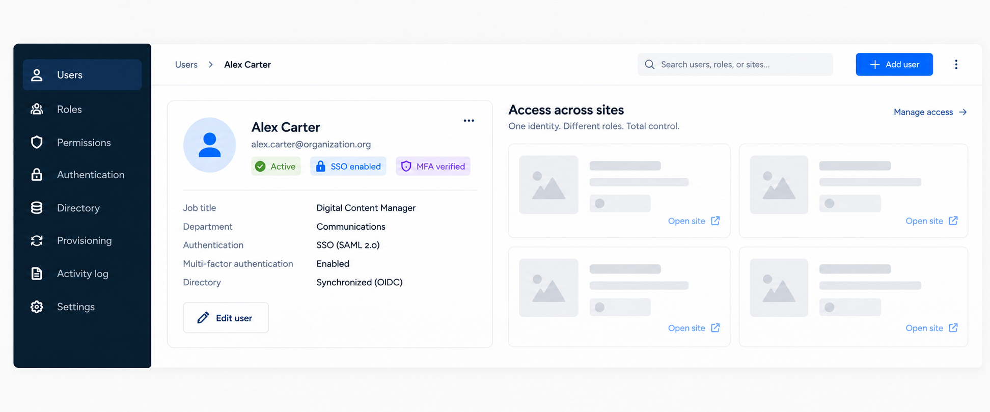 Dashboard interface showing user profile and access token cards.