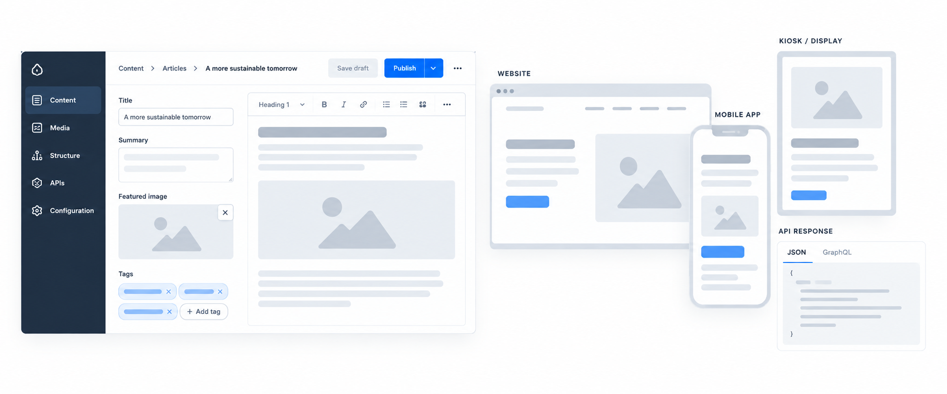 Dashboard interface mockup with sidebar navigation, content cards, and mobile app preview.