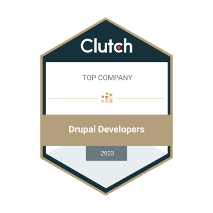 Clutch "Top Company" 2023 badge for Drupal Developers.