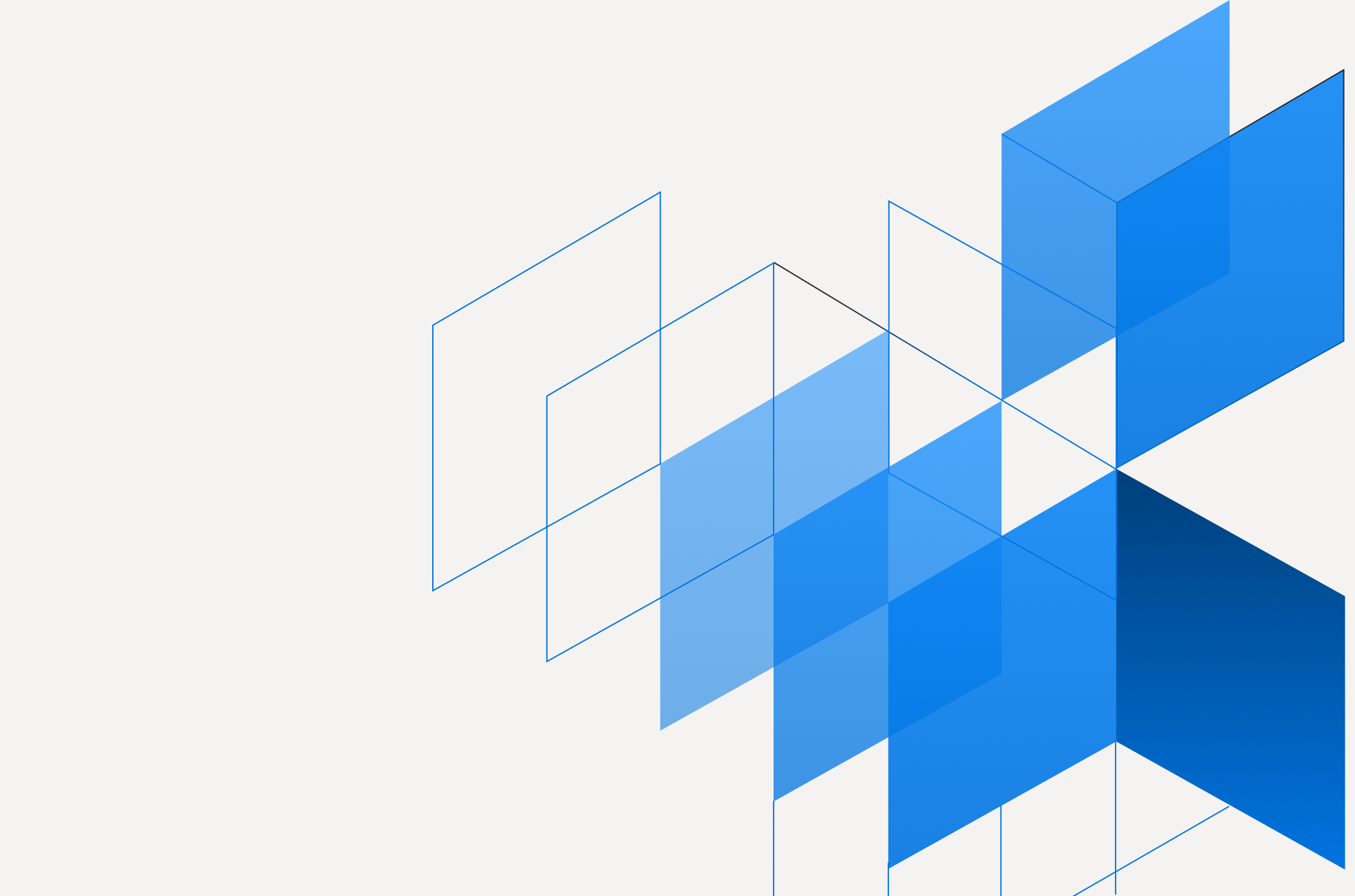 Blue geometric hexagon pattern graphic on a light gray background.