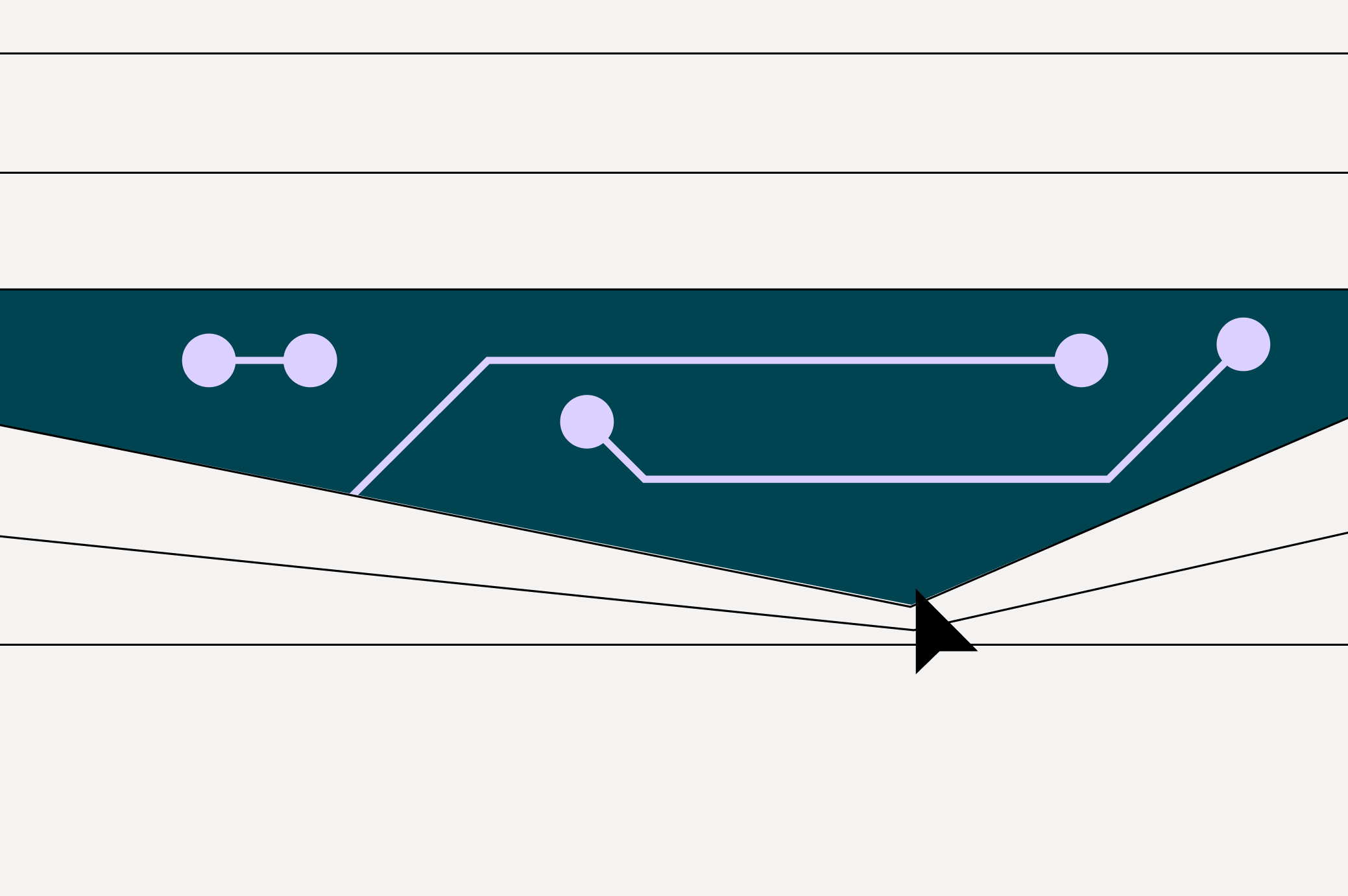 Teal graphic with connected dots and a cursor arrow pointing at bottom center.