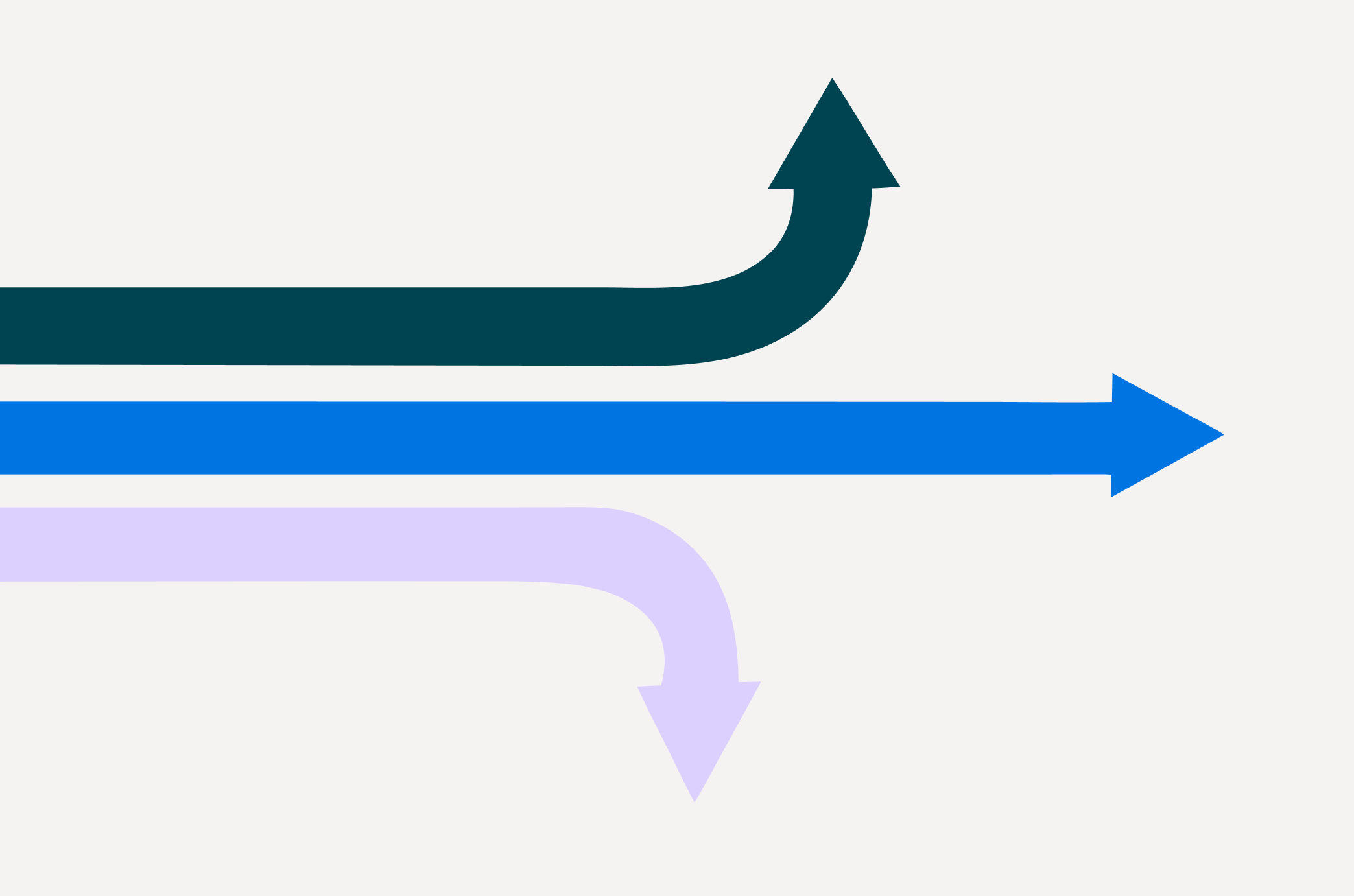 Three curved arrows in dark teal, blue, and light lavender pointing right.