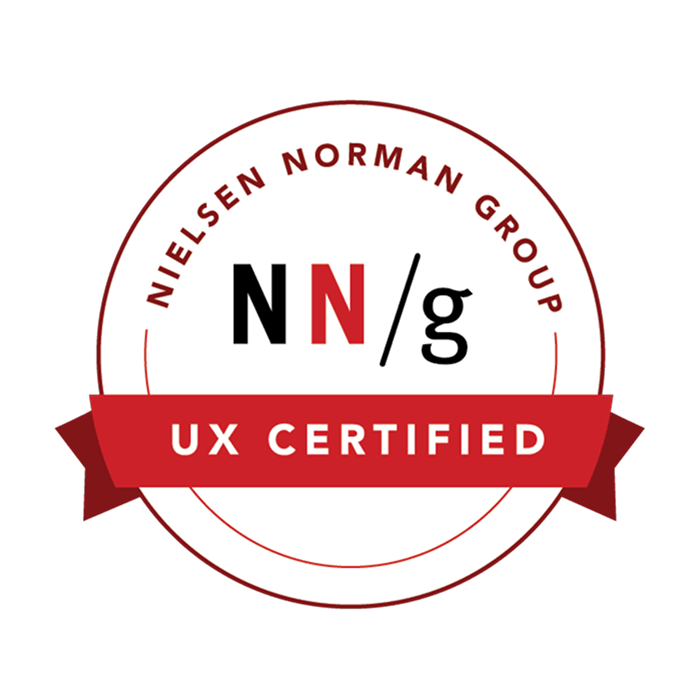 Nielsen Norman Group NN/g UX Certified badge logo in red and black.