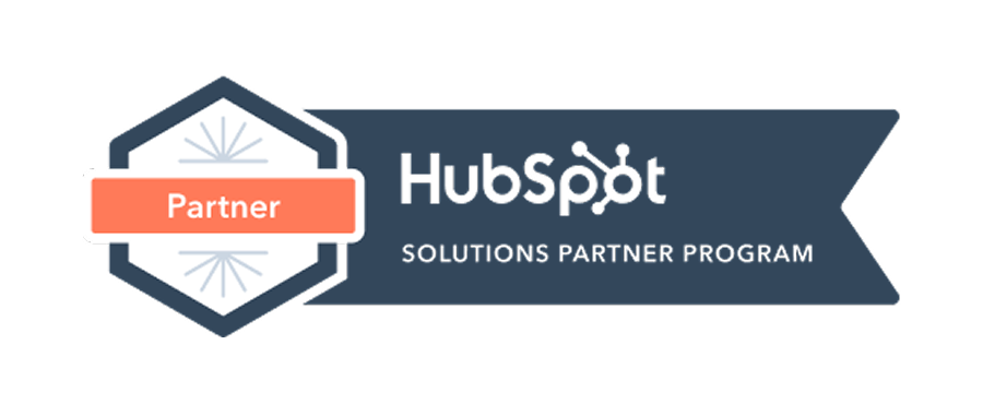 HubSpot Solutions Partner Program badge with orange "Partner" ribbon.