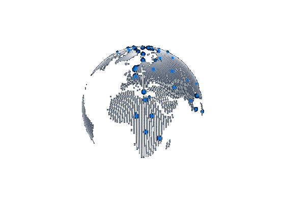 Animated transparent globe showing partner locations worldwide
