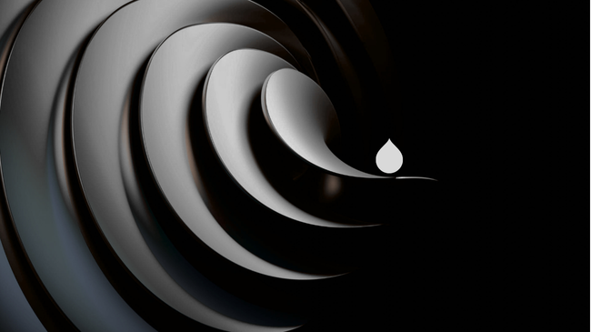 An abstract black and white image of a spiral with the Drupal logo on the right 