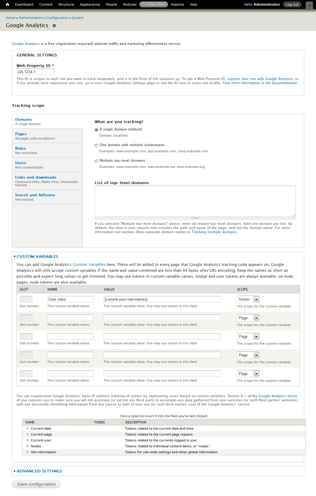 Google Analytics Admin Section