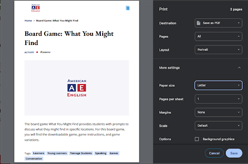 American English Drupal Website Print Feature