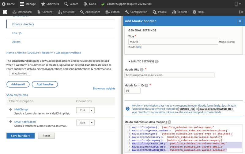 Webform Mautic settings