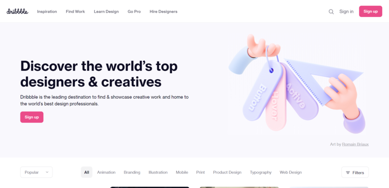 Dribbble home page