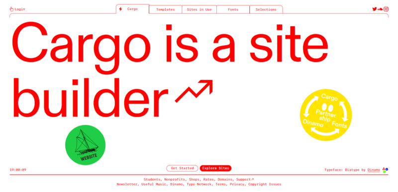 Designer's website: Cargo website home page 