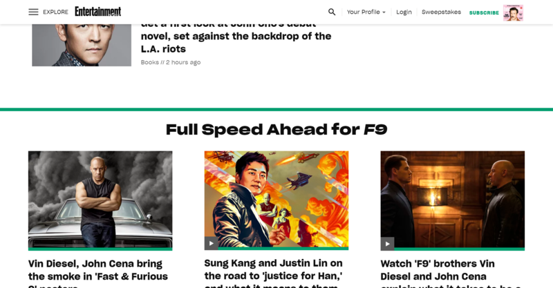 Entertainment weekly news and media website homepage