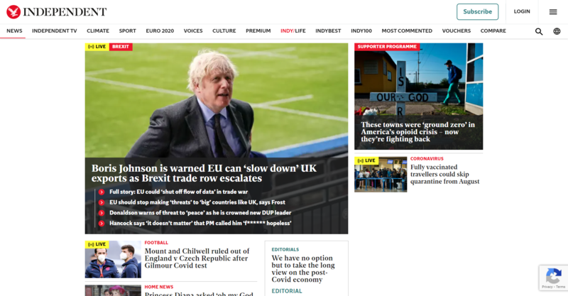 Independent UK news website homepage