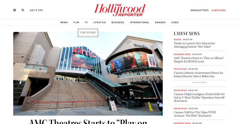 Hollywood reporter news and media website homepage