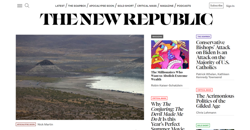 New republic media website homepage