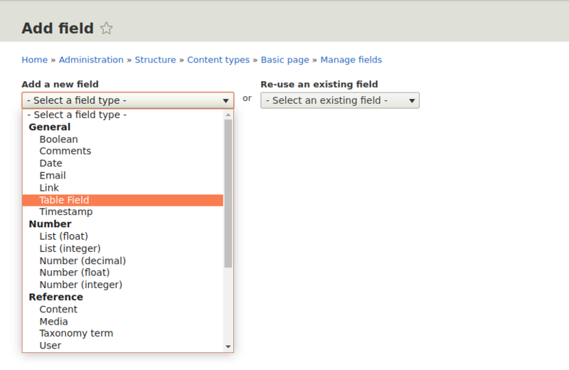 Add a TableField field Add a TableField field