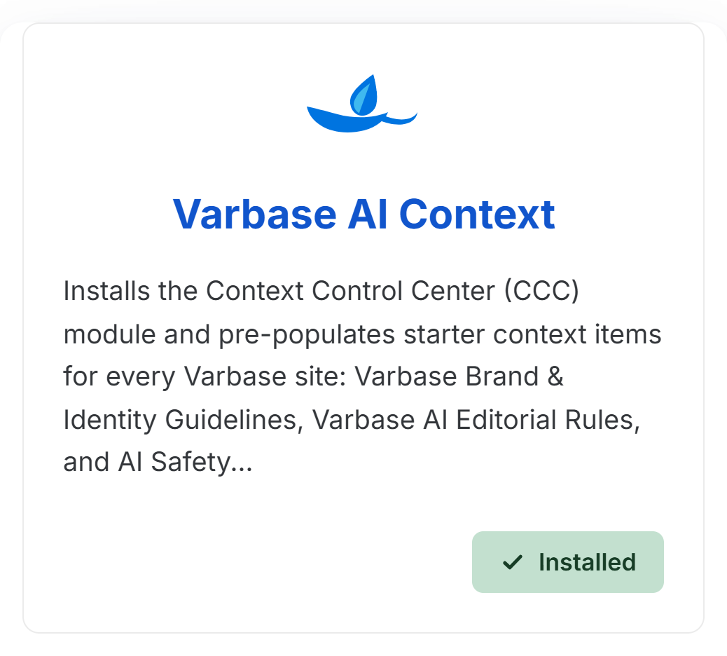 screenshot of the Vabase AI context recipe 
