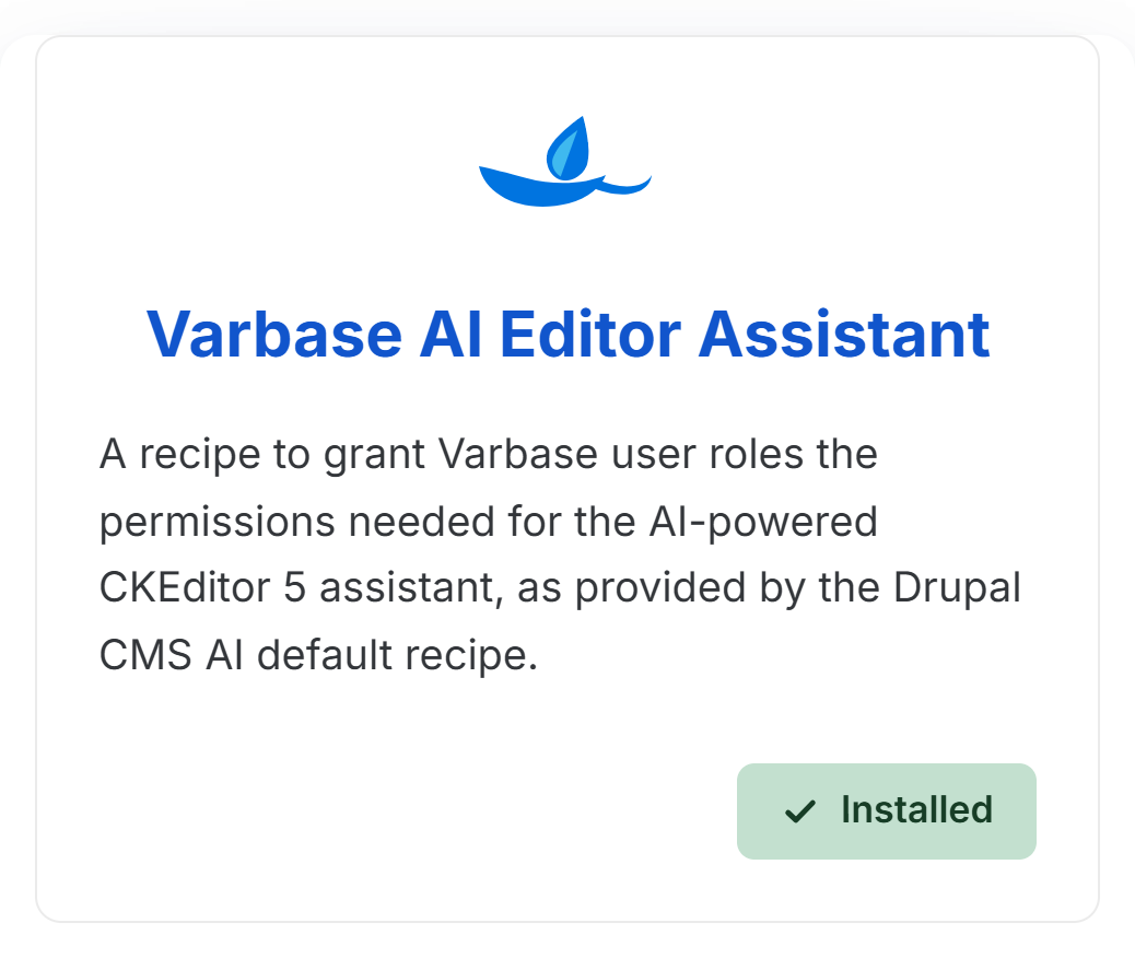 Screenshot of the Varbase  AI Editor Assistant recipe
