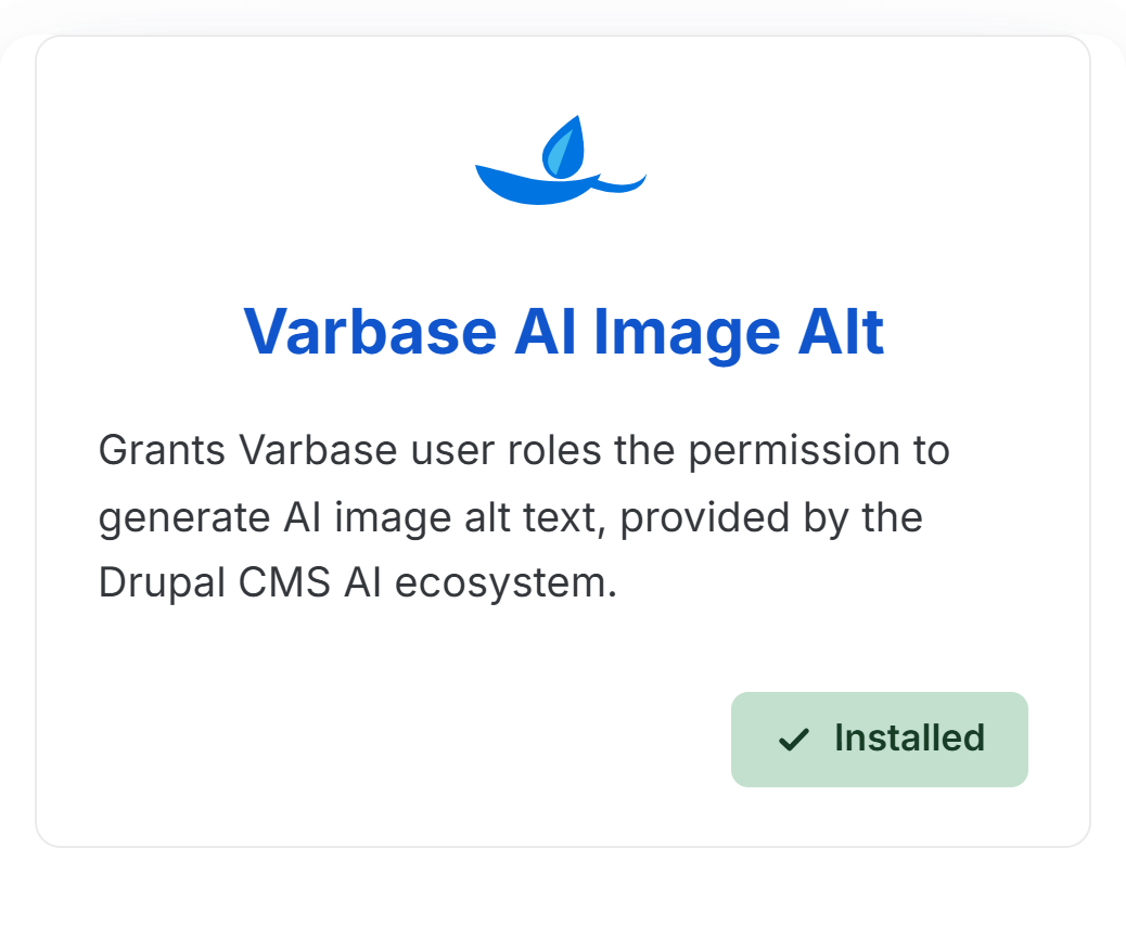 screenshot of the Varbase AI Image Alt Text recipe