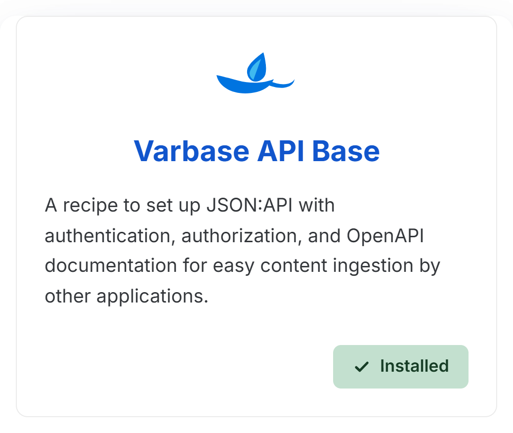 Screenshot of Varbase API base recipe 