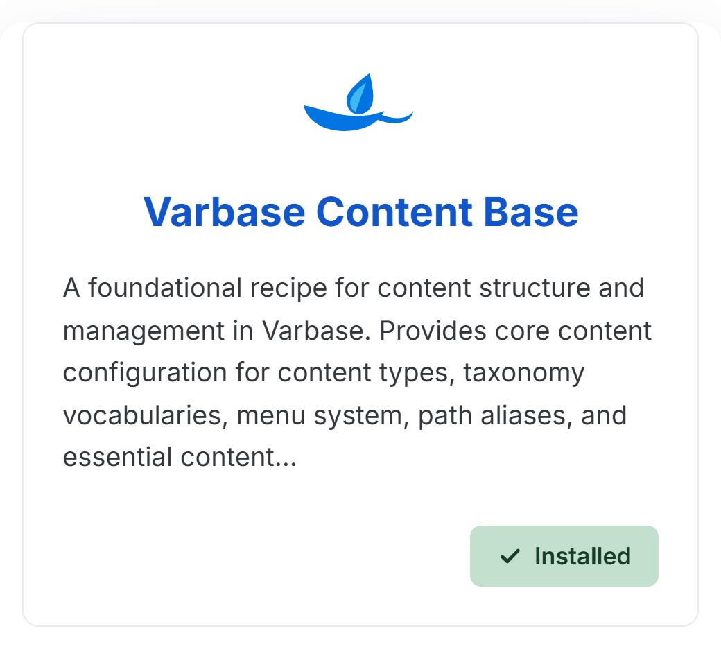 Screenshot of Varbase content base recipe 