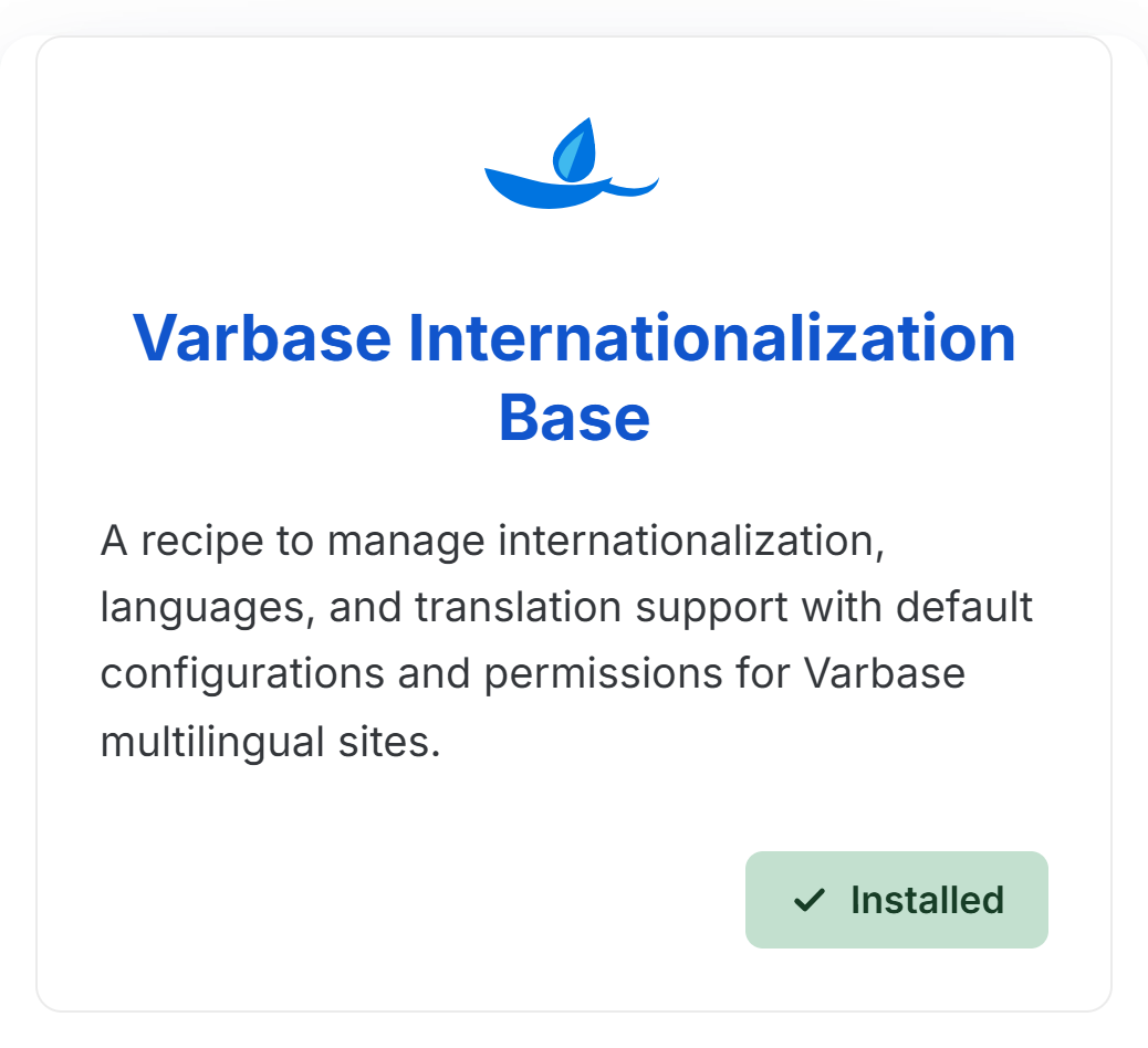 Screenshot of Varbase Internationalization base recipe 