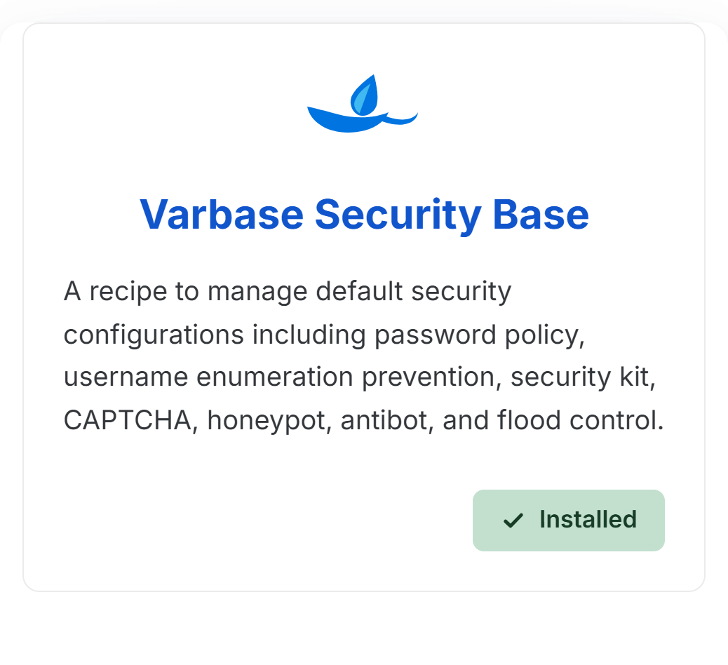 screenshot of Varbase security base recipe 