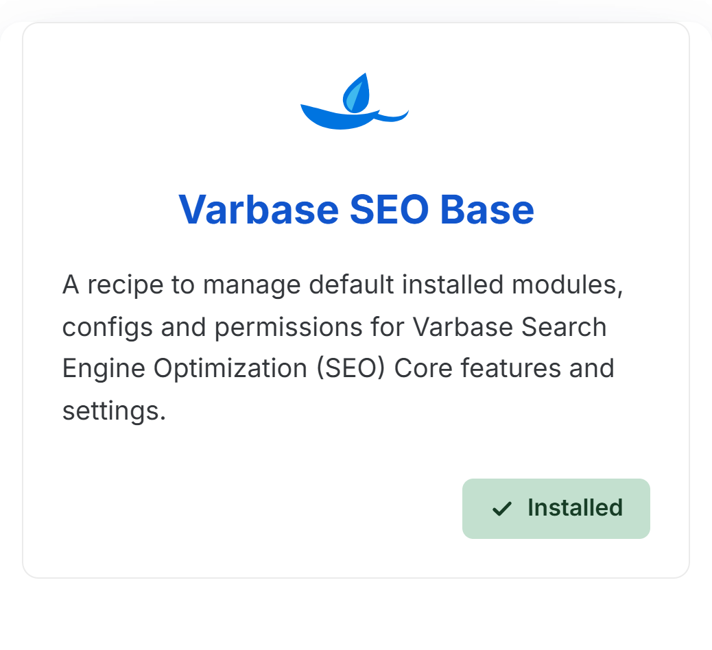 screenshot of the SEO base recipe in Varbase 