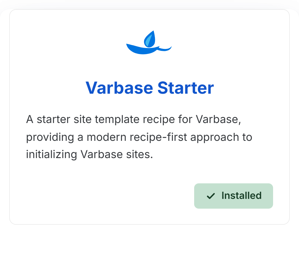 screenshot of the varbase starter recipe 