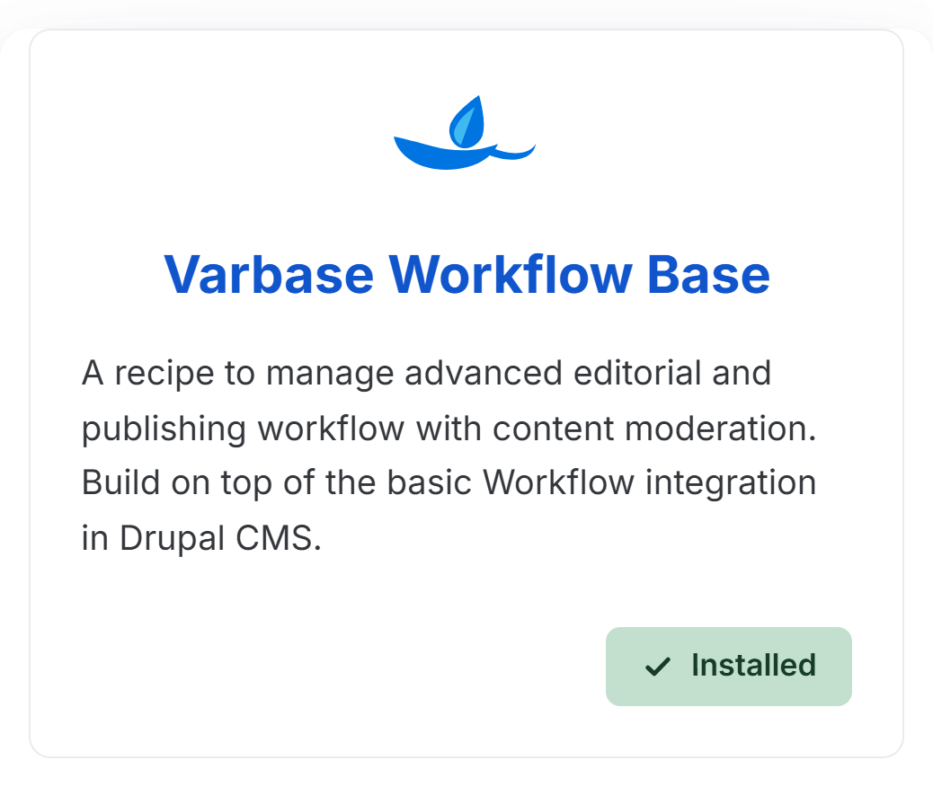Screenshot of Varbase workflow base recipe 