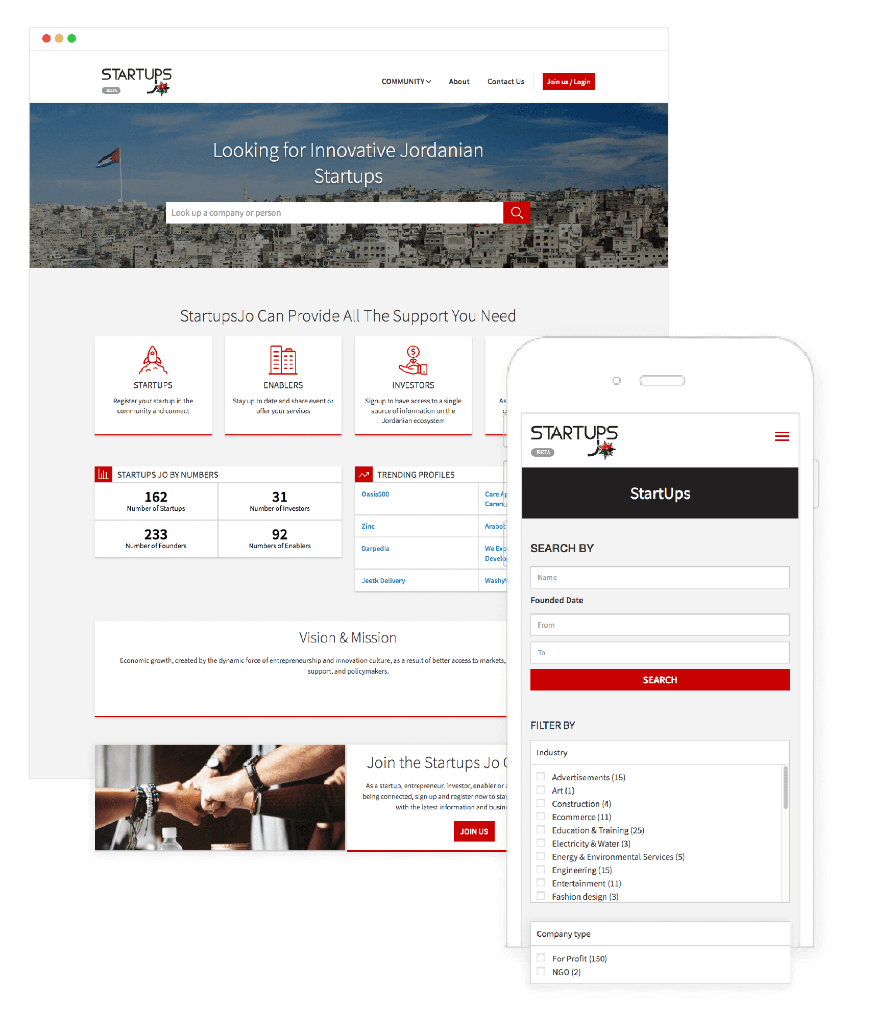 StartUps Jo Website Sponsored Project
